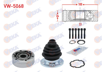 Veka VW-5068 CV Joint Right Front Inner 33X34x100 Volkswagen Golf III (1H1) 1.9 D 1991-1999 — Axles, CV Joints & Boots