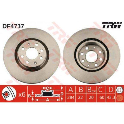 TRW DF4737 Front Brake Disc Air 284mm Opel Corsa D/E/Adam Fiat Grande Punto/Punto Evo 1.3/1.4 — Brake Rotors & Drums