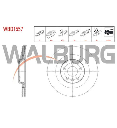 WALBURG WBD1557 Brake Disc Rear Air 5 Bjn 17 Rim 320X20x63,5X43 Volvo S90 II 2.0 D5-2.0 D4 2016-/V90 2.0 D5 2016-/Xc 90 II 2.0 D5-2.0 T8 Hybrid 2015-| Set of 2
