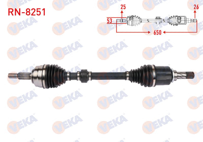 Veka RN-8251 Complete Axle Left Front Length 650mm Clio V (B7_) 1.0 TCE 100 (B7mt) 5 Gear 15 Rim M — Axles, CV Joints & Boots
