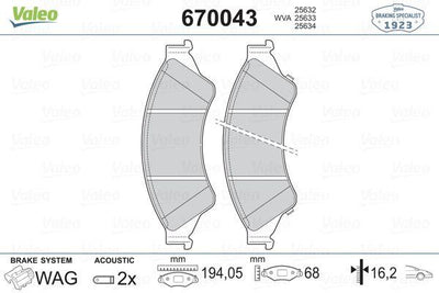 Valeo 670043 Front Brake Pad Set Ford Ranger 2.2 TDCi 4×4 2011- — Brake Pads