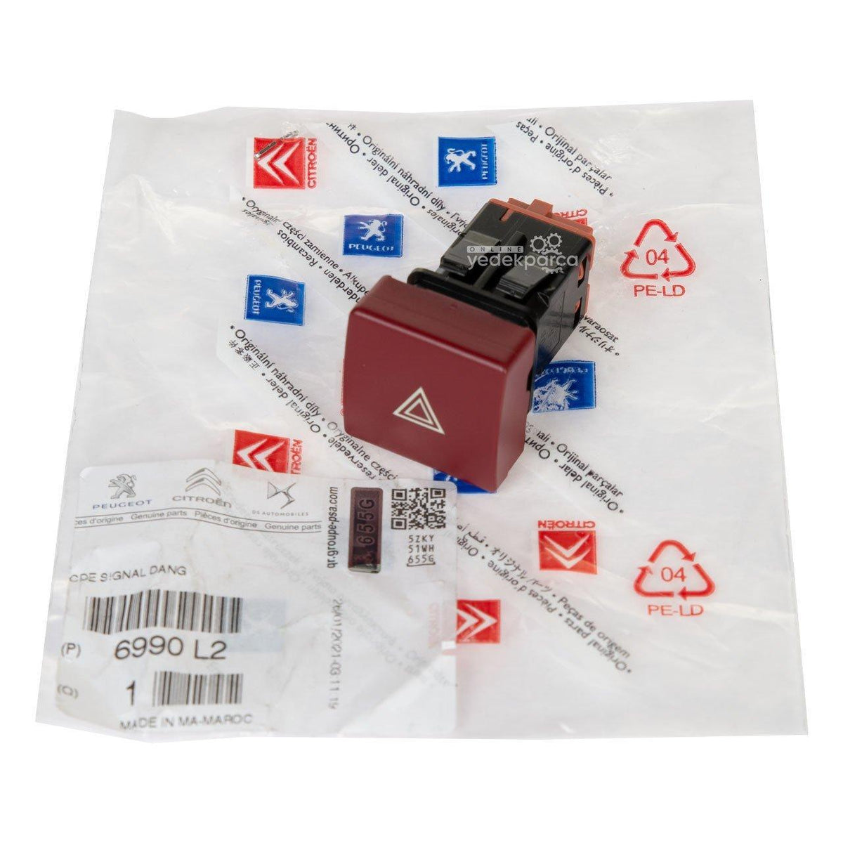 Peugeot PSA 6990.L2 - Original Hazard Light Switch for Partner 2009-2019 — Switches & Relays