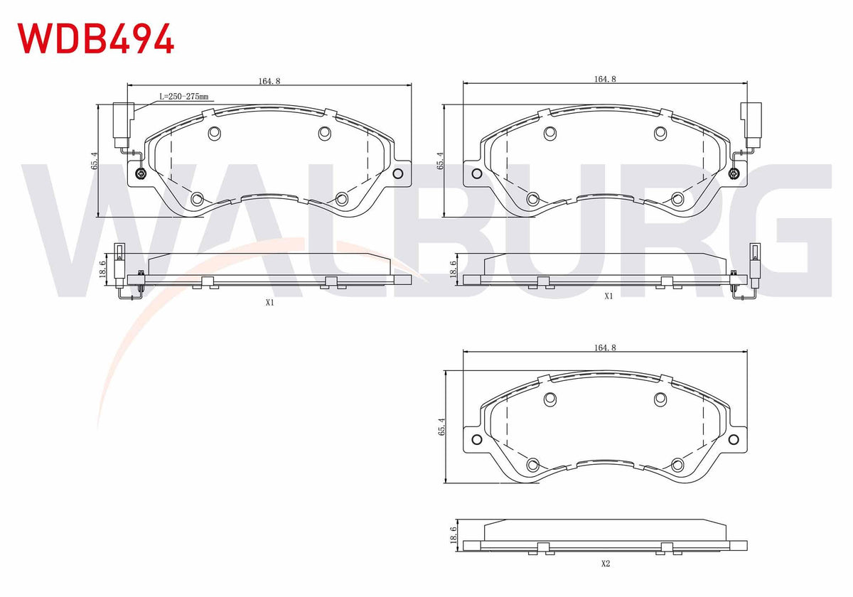 WALBURG WDB494 Brake Pad Front with Connector Ford Transit (V347) 2.2 TDCi-3.2 TDCi (Front Drive) 2006-2014 / Tr — Brake Pads