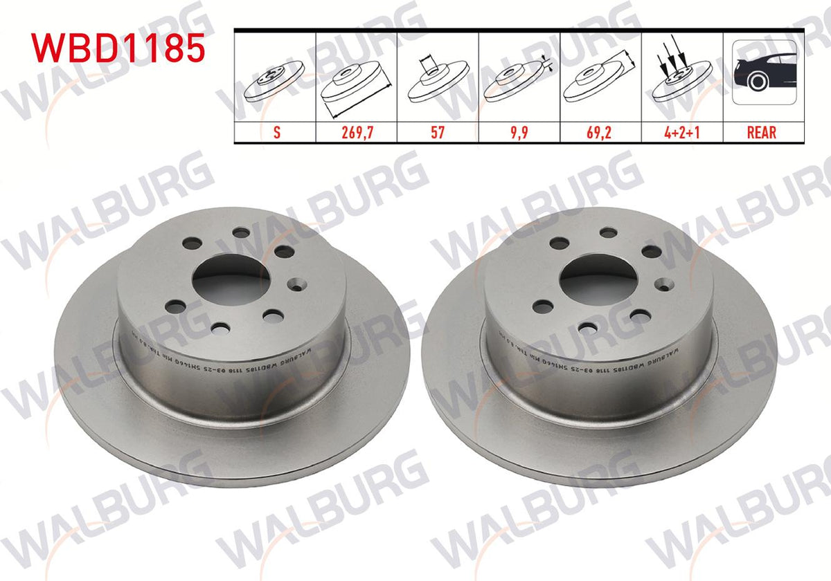 WALBURG WBD1185 Brake Disc Rear Straight 4 Bjn 269, 7X9 and 2 more models — Brake Rotors & Drums
