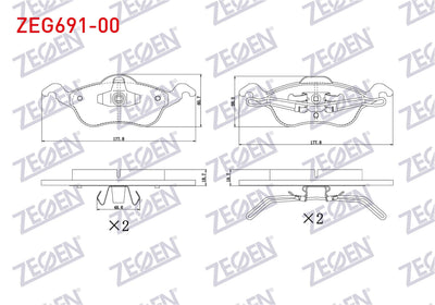 Zegen ZEG691-00 Brake Pad Front Ford Focus I 1.6i 16V 1998-2004 / Focus I 1.8i 16V 1998-2004 / Focus I 1.8 TDCi — Brake Pads