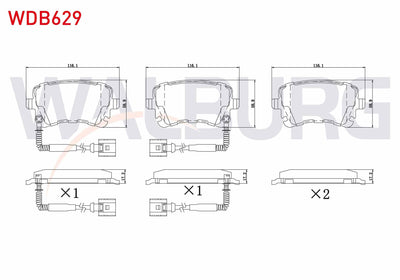 WALBURG WDB629 Brake Pad Rear with Connector Audi A8 3.0 TDI 2003-2010 / A8 4.2 V8 TDI 2003-2010 / A8 3.0 V6 TDI — Brake Pads