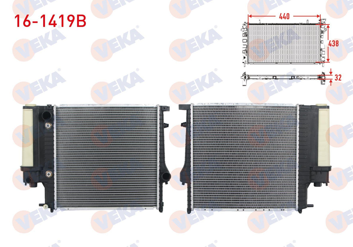 Veka 16-1419B Water Radiator Brazing Kare Tip BMW 3 Series (E36) 316 i-318i-320i-325i A-T Ac + /-1990-1998 — Radiators & Fans