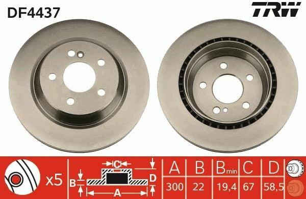 TRW DF4437 Brake Disc - Mercedes W220 (1998-2005) & Escort Classic — Brake Rotors & Drums