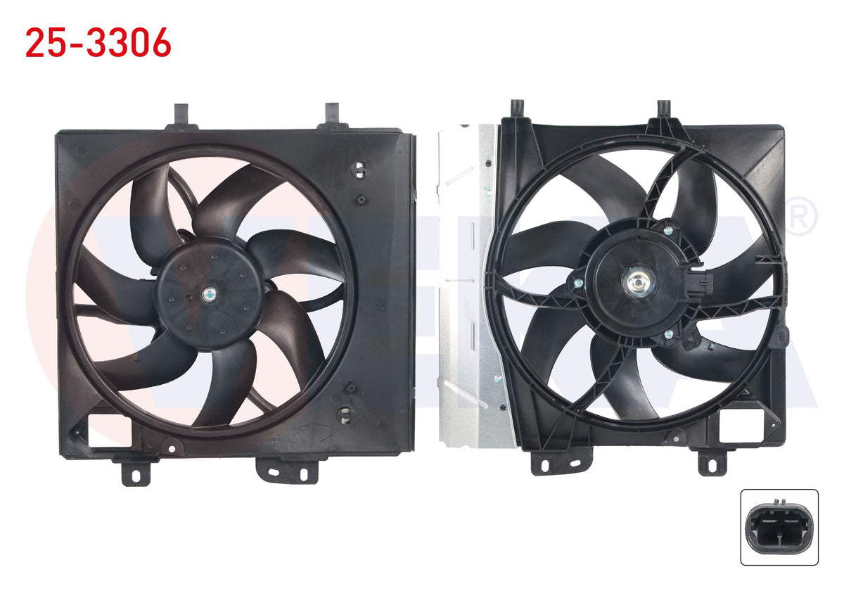 Veka 25-3306 Fan Motor Su Radiator with Shroud Single with Fan (100 Watt) Citroen C-Elysee 1.6 HDi 2012