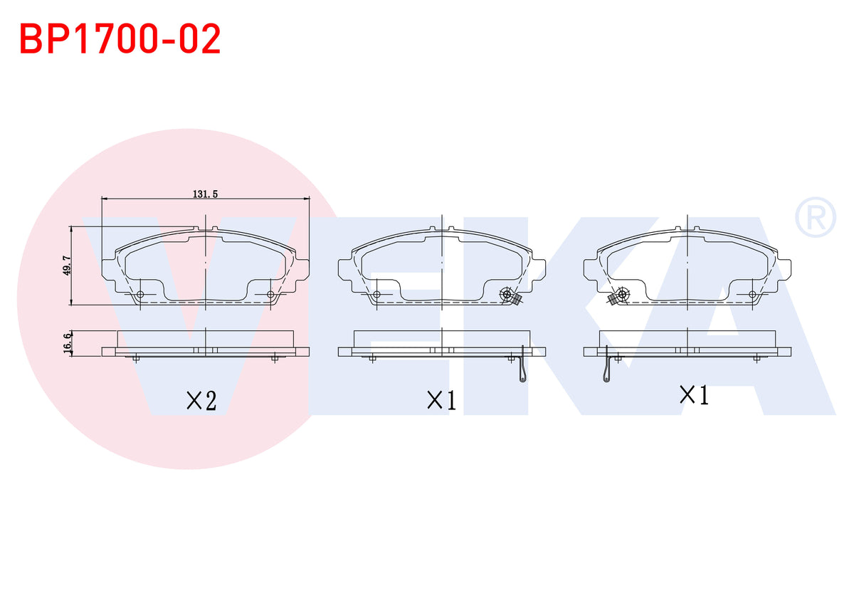 Veka BP1700-02 Brake Pad with Wear Indicator Front Honda Accord VII (Cl) 1.6i 16V 17.20mm 2003-2008 — Brake Pads