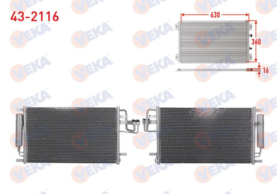Veka 43-2116 A/C Condenser Hyundai Tucson 2.0 CRDi A-T / M-T 2004-2010 — Condensers & Evaporators