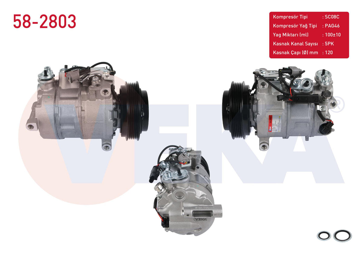 Veka 58-2803 A/C Compressor 5Pk 120mm Mercedes A Series (W176) A 180-A 180 CDI-A 200-A 200 CDI 12-/ B Series (W246) B 160-B 1