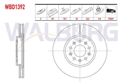 WALBURG WBD1392 Brake Disc Front Air 5 Bjn 321X28x70,7X45 — Brake Rotors & Drums