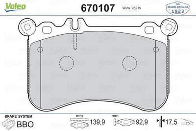 Valeo 670107 Brake Pad Front Mercedes W212/S212/W221/W216/W218 C218 500CLS — Brake Pads