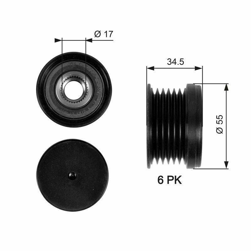gates alternator pulley for golf and polo, close-up of gates oap7090 alternator pulley GATES OAP7090 | Alternator Pulley for Golf, Jetta, Polo - 6 Grooves | For Car Owners & Mechanics GATES OAP7090 Alternator Pulley for Golf & Polo gates, alternator-pulley, golf, jetta, polo, car-parts, mechanic-tools, performance-parts, car-owners, ai-generated