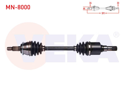 Veka MN-8000 Complete Axle Left Front Mini Cooper (R50,R53) 1.6 M-T Length 591 mm 2001-2006 — Axles, CV Joints & Boots