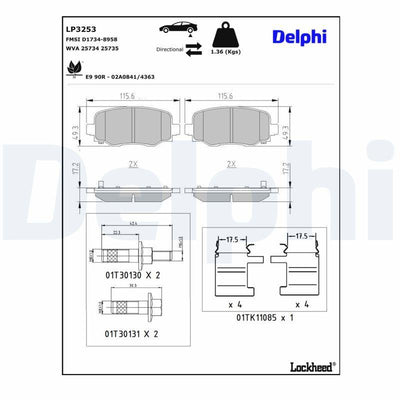 Delphi LP3253 Rear Brake Pad Jeep Cherokee (Kl) 2.0Crd 4×4 14-2.4×4 13