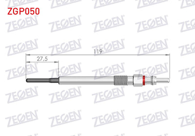 Zegen ZGP050 Glow Plug 4,4V (Euro 5) (Thin) Fiat Fiorino (225) 1.3Mjt 13-/ Linea (323) 1.3 Mjt 11-/ Peugeot B — Coils & Plugs
