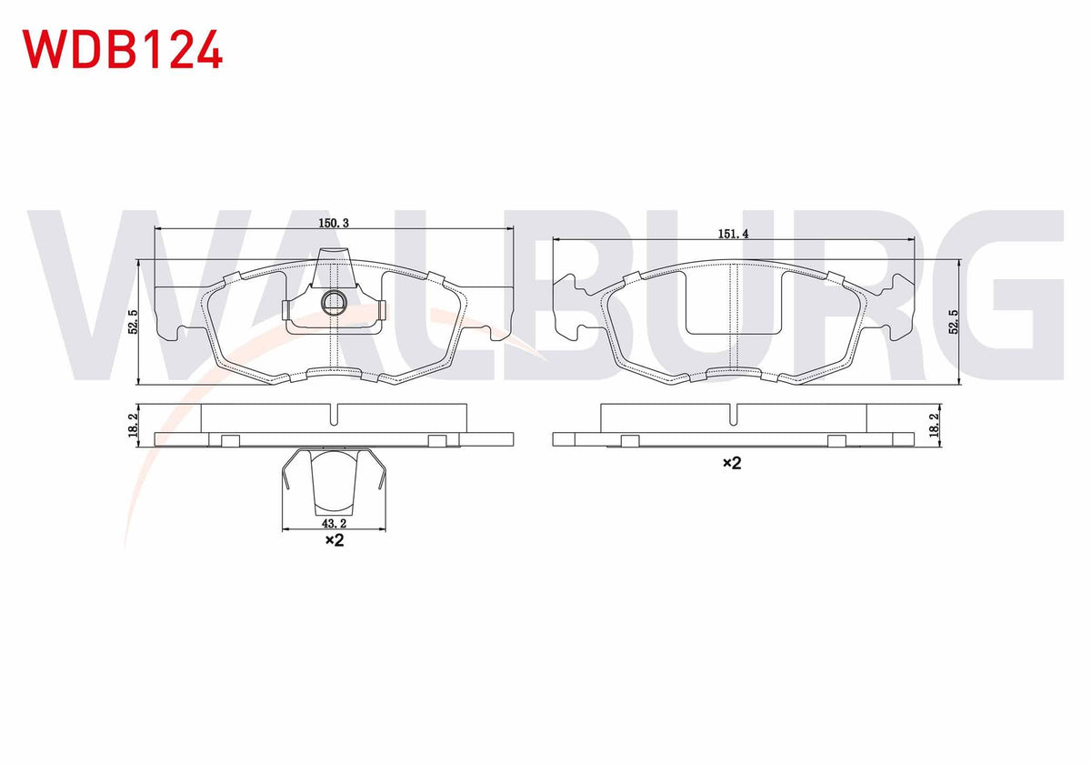 WALBURG WDB124 Brake Pad Front Fiat Doblo (119,223) 1.9 JTD 17.80mm 2001-2010 — Brake Pads