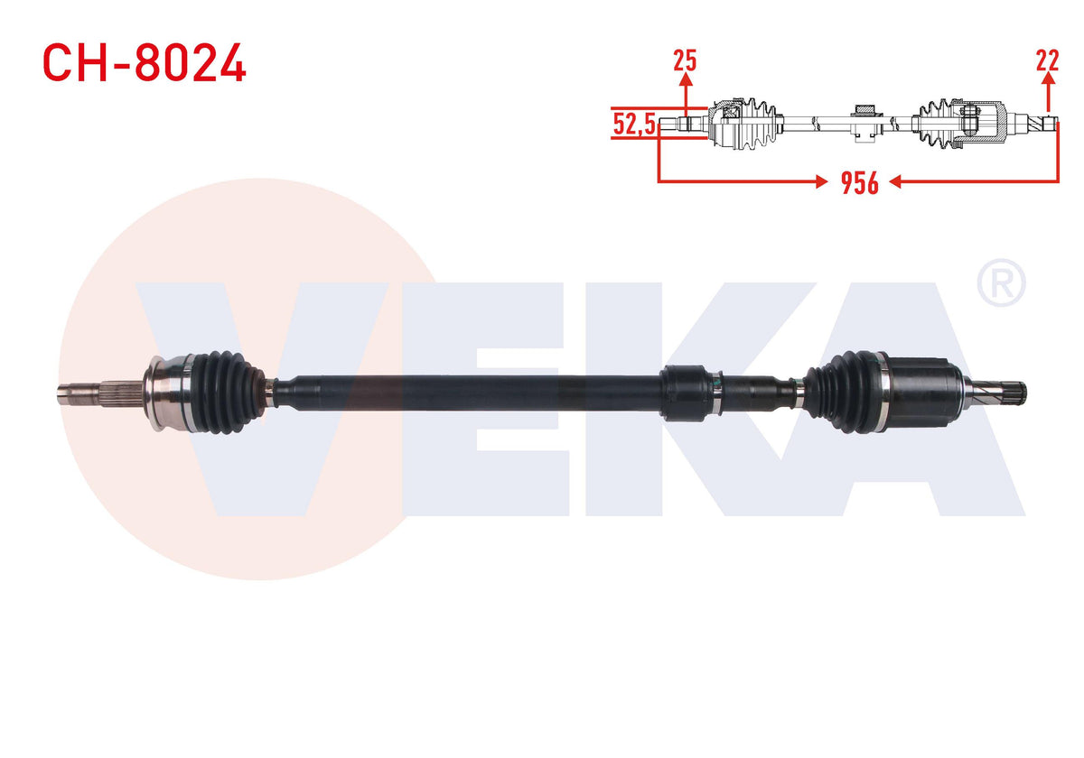 Veka CH-8024 Complete Axle Right Front Length 956mm Chevrolet Aveo (T300) 1.3 D M-T 2011-2014 — Axles, CV Joints & Boots