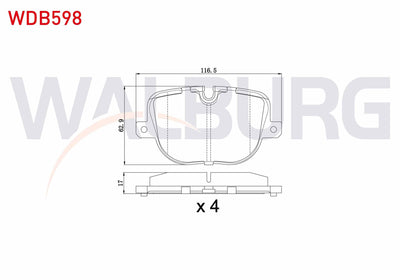 WALBURG WDB598 Brake Pad Rear Land Rover Discovery IV (La) 3.0 TD 4X4 2010-/ Range Rover IV (Lg) 3.0 TD 4X4 2012 — Brake Pads