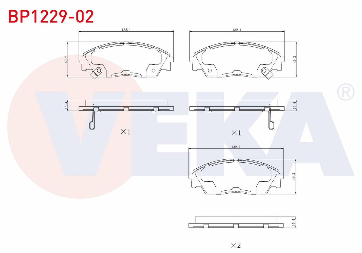 Veka BP1229-02 Brake Pad Front with Wear Indicator Honda Civic IV 1.4i 1987-1993 / Civic IV 1.5i 1987-1993 / Civic V 1.6 I-Vtec 1992-1995 / Civic IV 2.0 1987-1993 / Prelude III 2.0 1987-1992