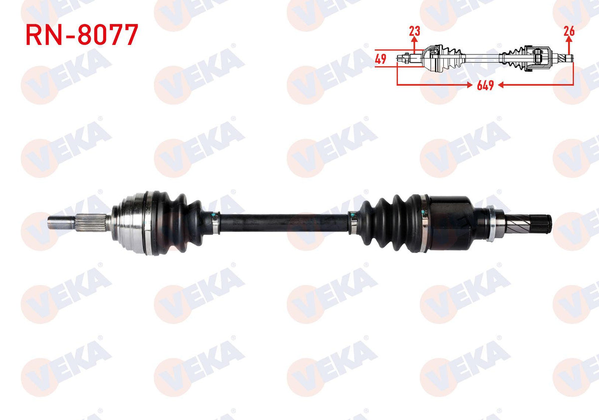 Veka RN-8077 Complete Axle Left Front Length 649mm Renault Clio III 1.2-1.4-1.5 dCi 2005-2012 / Da — Axles, CV Joints & Boots