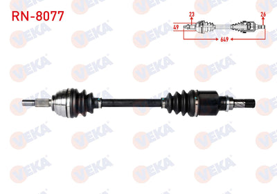Veka RN-8077 Complete Axle Left Front Length 649mm Renault Clio III 1.2-1.4-1.5 dCi 2005-2012 / Da — Axles, CV Joints & Boots