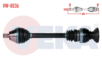 Veka VW-8036 Complete Axle Right Front Length 605mm Volkswagen Tiguan (5N_) 2.0 TDI 6 Gear A-T 4 M — Axles, CV Joints & Boots