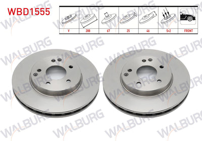 WALBURG WBD1555 Brake Disc Front Air Mercedes C Series (W202) C 250 TD 5 Bjn 288X25x67x46 1993-2000 — Brake Rotors & Drums