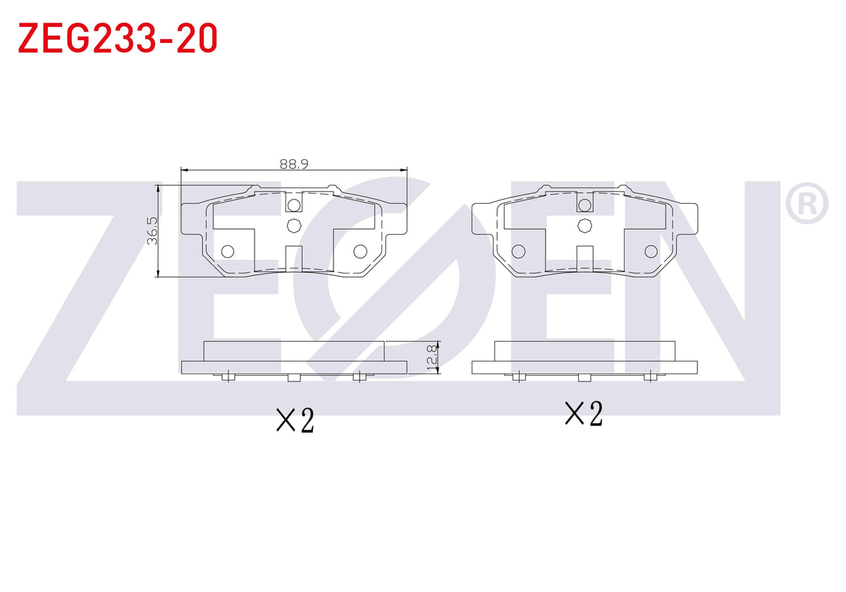 Zegen ZEG233-20 Brake Pad Rear Honda Civic V 1.6 I-Vtec 1992-1995 / Civic VI 1.6 I-Vtec 1995-2001 / Civic IV 2.0 — Brake Pads