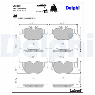 Delphi LP3870 Brake Pad Rear Land Rover Velar 18-/Jaguar F-Pace 5.0 18 — Brake Pads