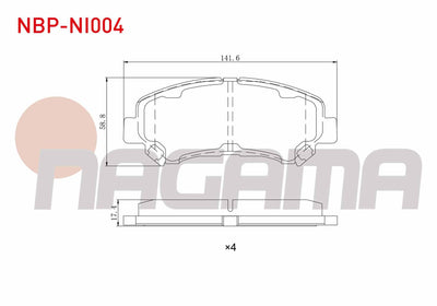 NAGAMA NBP-NI004 Brake Pad Front Nissan Qashqai (J10) 1.5 dCi 2007-2014 / X-Trail (T31) 2.0 dCi 2007-2013 / X-Trail (T31) 2.0i 2007-2013 / Qashqai (J10) 2.0 dCi 2007-2014 / Renault Koleos (Hy