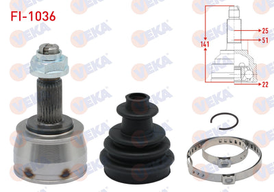 Veka FI-1036 CV Joint Left-Right Front Outer 25X22x51 Length 141 mm Fiat Egea 1.4 16V 2015-/ Doblo — Axles, CV Joints & Boots