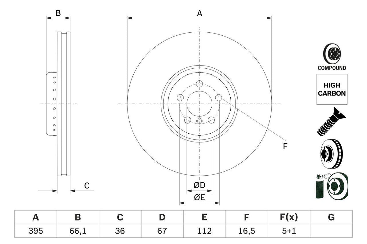 Bosch 0986479H12 Brake Disc G-02 / 05 / 06 / 07 / 11 / 12 / 14 Front Single — Brake Rotors & Drums
