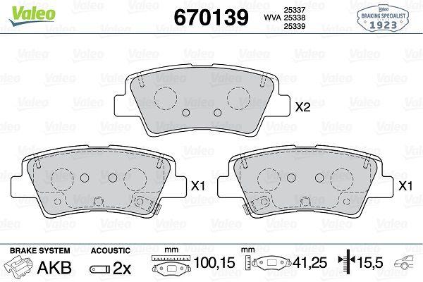 Valeo 670139 Brake Pad Rear 15-Tucson-Sportage Hyundai Accent Blue/Bayon/Elantra/i20/i30/I40/Sonata — Brake Pads