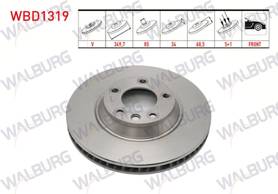 WALBURG WBD1319 Brake Disc Front Left Air 5 Bjn 18 Rim 349,7X34x85x68,5 Volkswagen Touareg 2.5 R5 TDI-3.2i-4.2 V8-5.0 V10 TDI-3.0 V6 TDI 2002-2010 / Porsche Cayenne 3.0 TDI-3.2i-S4.5i-S4.8i