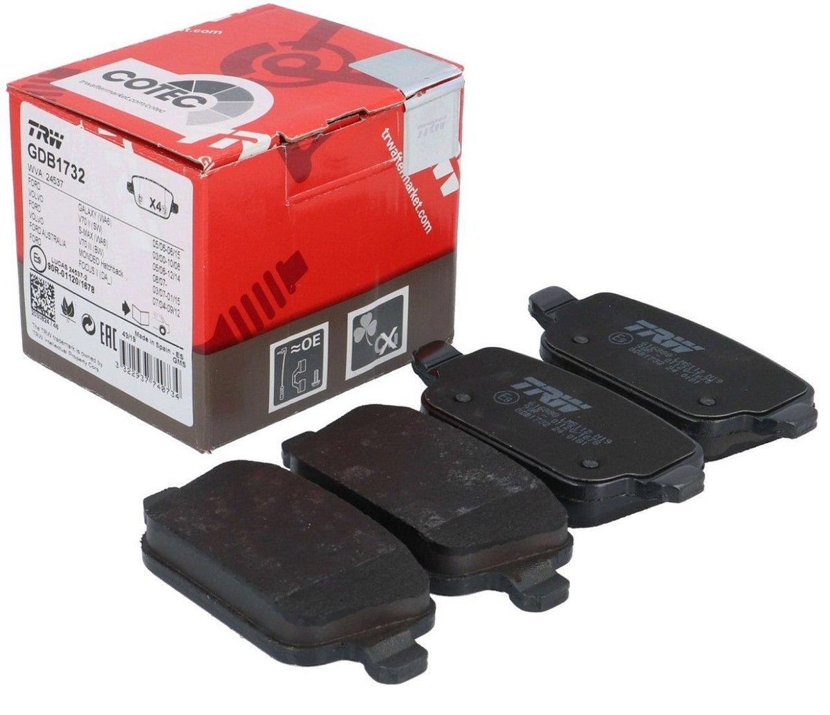 TRW GDB1732 Ford Mondeo/S-Max/Focus II/Galaxy II-III/Kuga/S80 II/V70 II/XC70/Freelander II Rear Brake Pad — Brake Pads