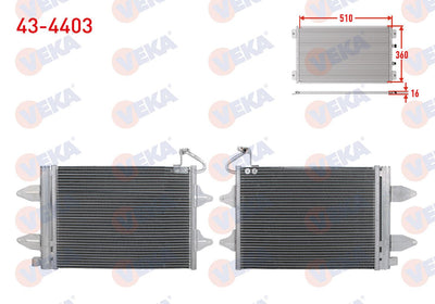 Veka 43-4403 A/C Condenser VW Polo (9N_) 1.4i-1.4 TDI-1.6i M-T 2001-2012 / Cordoba (6L2) 1.4i-1.4 — Condensers & Evaporators
