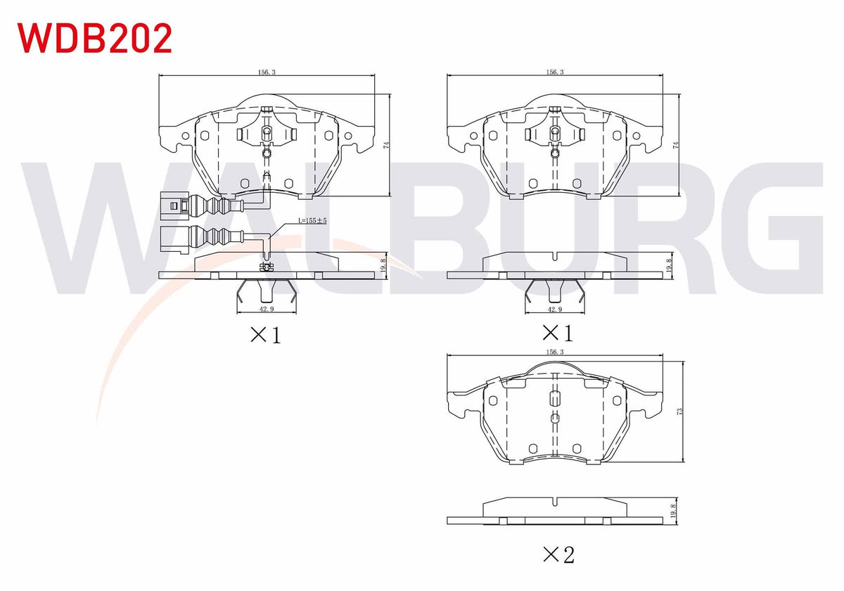 WALBURG WDB202 Brake Pad Front with Connector Volkswagen Golf IV 1.9 TDI 1997-2005 / 1.8 T 1997-2005 / Bora 1.8 — Brake Pads
