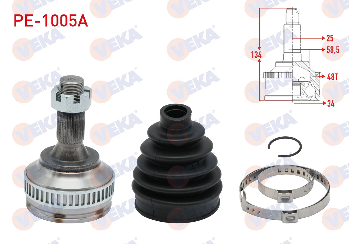 Veka PE-1005A CV Joint Left-Right Front Outer Peugeot Partner 1.6 HDi ABS li 48 Outer 25X34x58 — Axles, CV Joints & Boots
