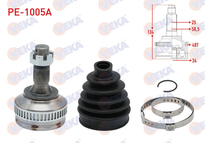 Veka PE-1005A CV Joint Left-Right Front Outer Peugeot Partner 1.6 HDi with ABS 48 Outer 25X34x58 — Axles, CV Joints & Boots