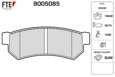 Fte 9005085 Rear Brake Pad Lacetti 1.4 16V 1.6 1.8 (05 /2003=-Nubira Sedan,Kombi 1.4 1.6 1.8 (01 /2005= — Brake Pads