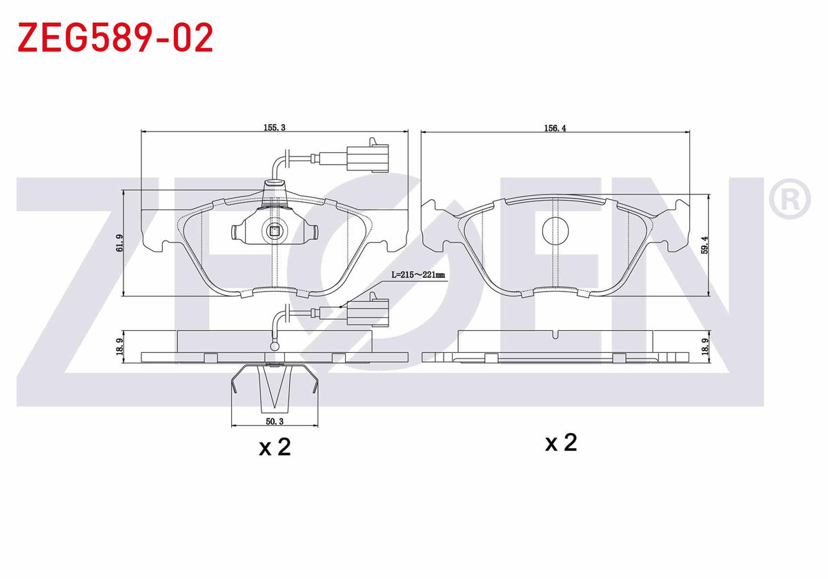 Zegen ZEG589-02 Brake Pad Front with Connector Fiat Marea (185) 2.0i 150 Hp 1996-2007 / Bravo (182) 2.0i 20V Hgt — Brake Pads