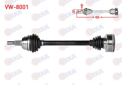 Veka VW-8001 Complete Axle Left Front Volkswagen Golf IV (1J1) 1.6i Length 555mm 1997-2005 — Axles, CV Joints & Boots