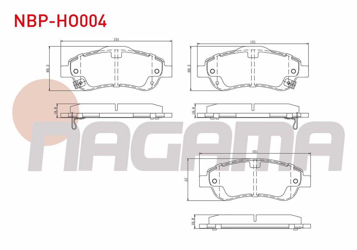 NAGAMA NBP-HO004 Brake Pad Front with Wear Indicator Honda Cr-V III 2.0 I-Vtec 2006-2012 / Cr-V III 2.2i CTDi 2006-2012 / Cr-V IV 1.6i Dtec 2012-2014 / Cr-V IV 2.0 2012-2014 / Cr-V IV 2.2i 2012-2014