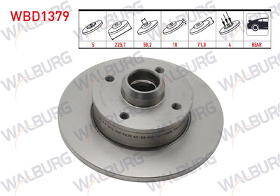 WALBURG WBD1379 Brake Disc Rear Straight 4 Bjn 225, 70X10x50 and 2 more models — Brake Rotors & Drums