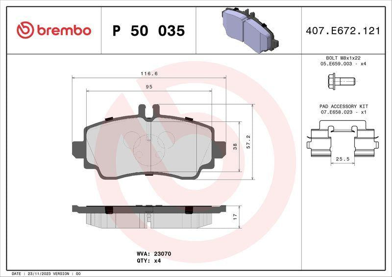 Brembo P50035 Front Brake Pad - Mercedes W168-W414 Vaneo — Brake Pads