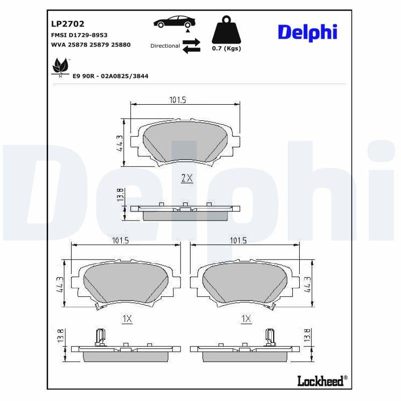 Delphi LP2702 Brake Pad Rear Mazda 3 13- Skyactiv