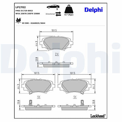 Delphi LP2702 Brake Pad Rear Mazda 3 13- Skyactiv — Brake Pads